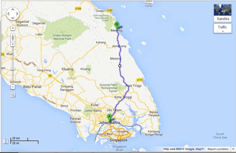 Air papan chalet to Johor  Bahru map